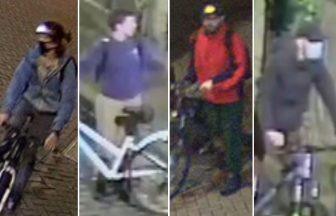 Hunt for three men and one woman on bikes after threatening behaviour and damage to bank in Edinburgh