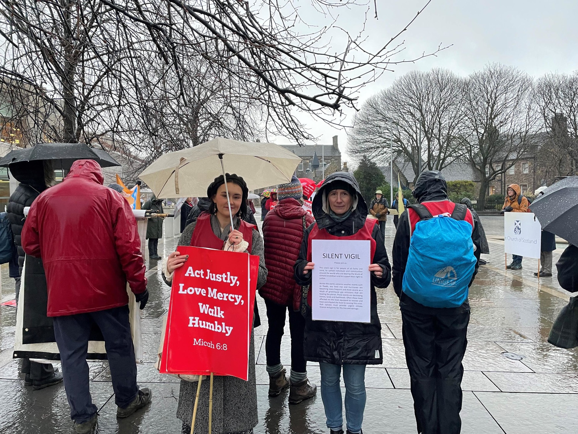 A silent vigil also took place outside the Scottish Parliament during Cop28 in 2023 (Christian Aid/PA). 