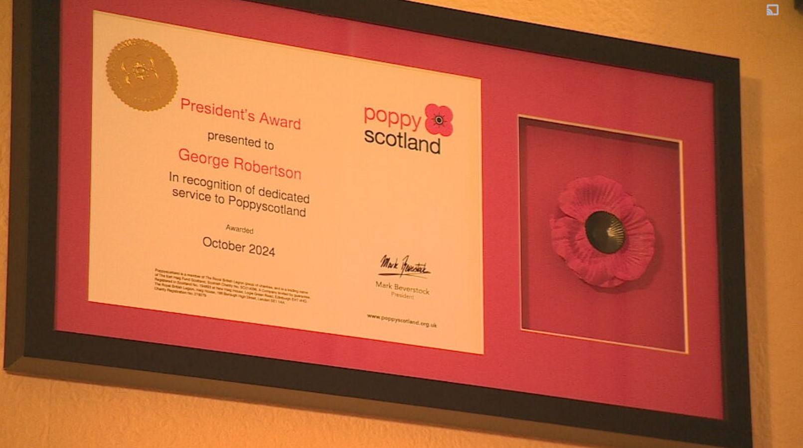 George was presented with a President's Award from PoppyScotland