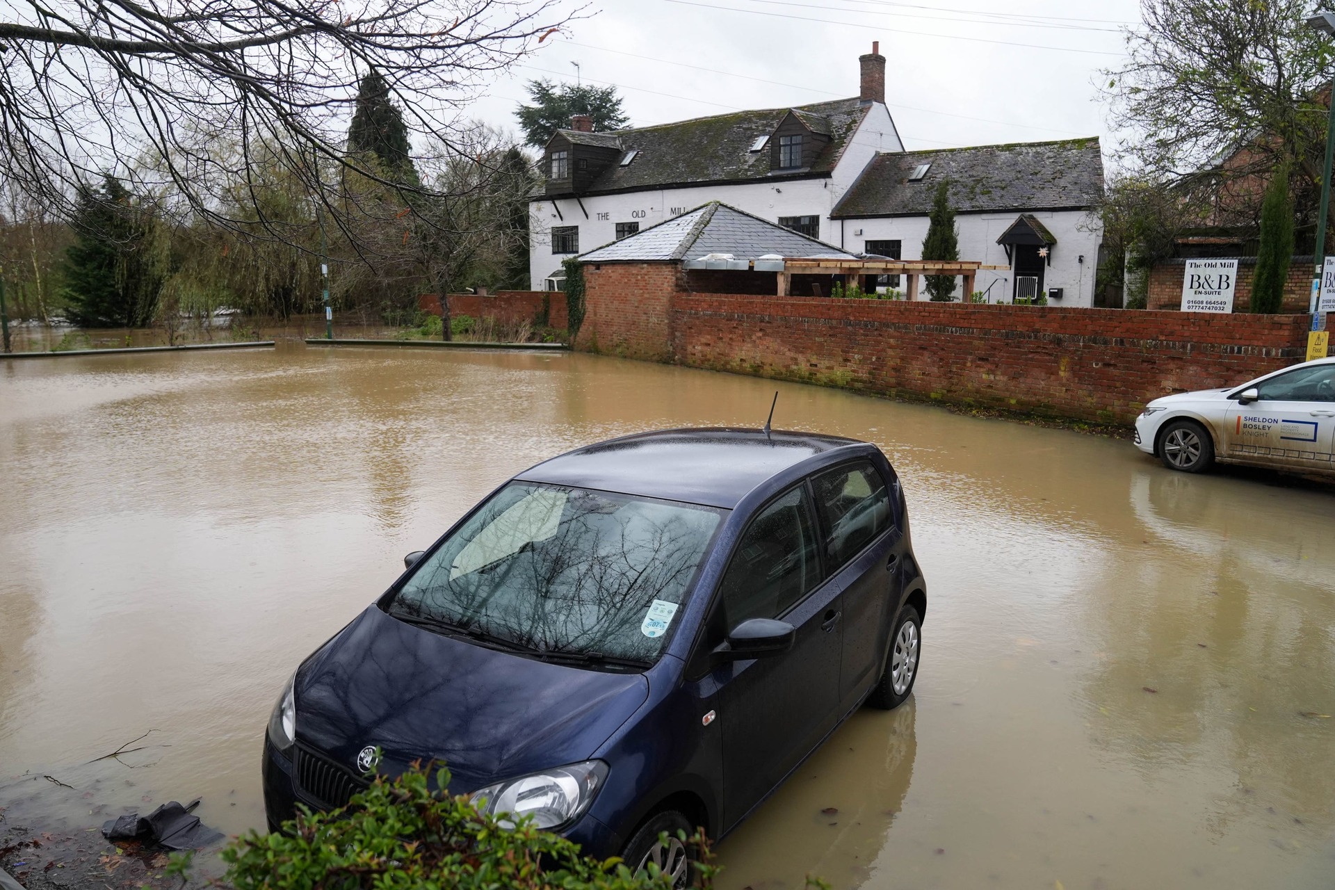 A flooded car park in Shipston-on-Stour, Warwickshire (Jacob King/PA).