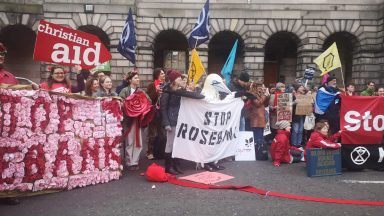 Climate activists protest as legal challenge against North Sea oil and gas fields begins