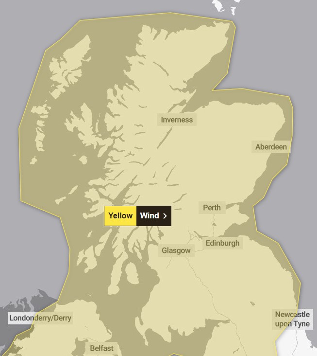 Sunday yellow weather warning: Strong winds across the mainland and the Western Isles.