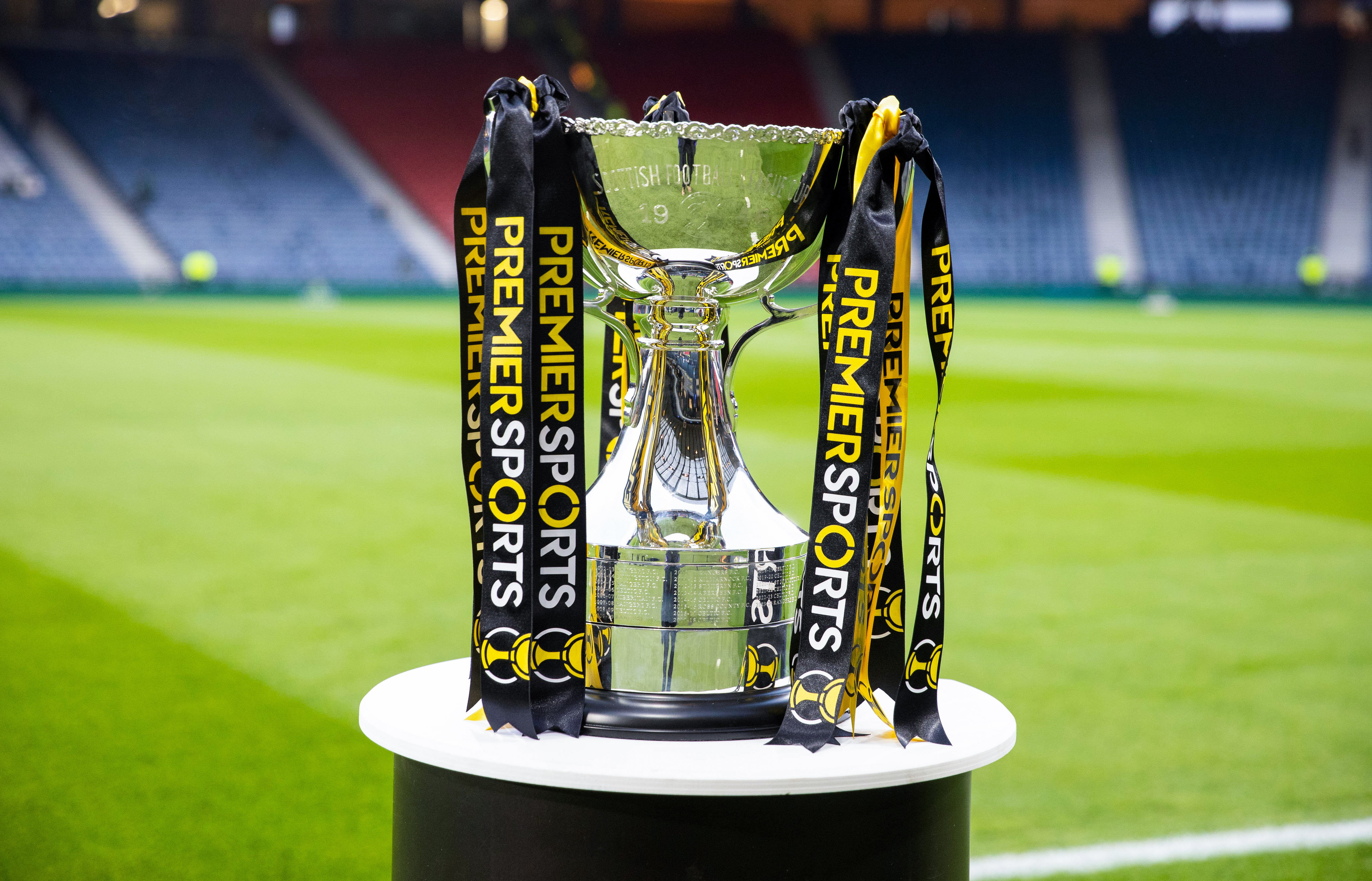 The Premier Sports Cup trophy is the prize at stake in Sunday's derby. (Photo by Alan Harvey / SNS Group)