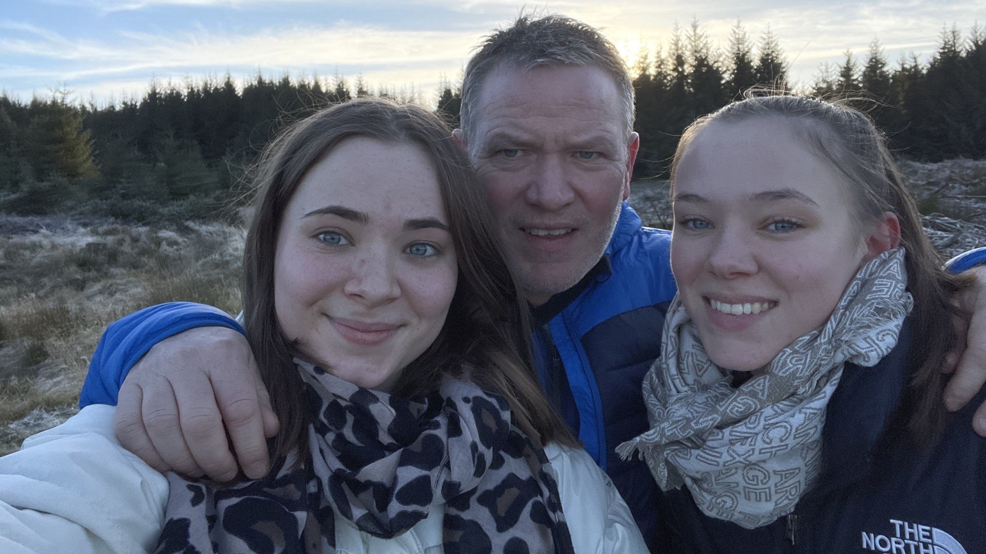 Mirren and Caitlin with dad, Kevin 