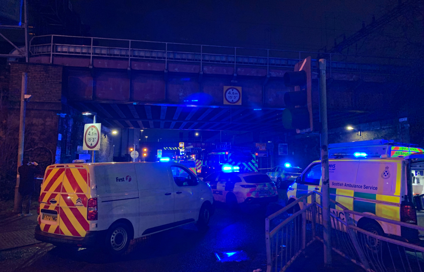 Double-decker bus crashes into bridge in Glasgow as roads closed.