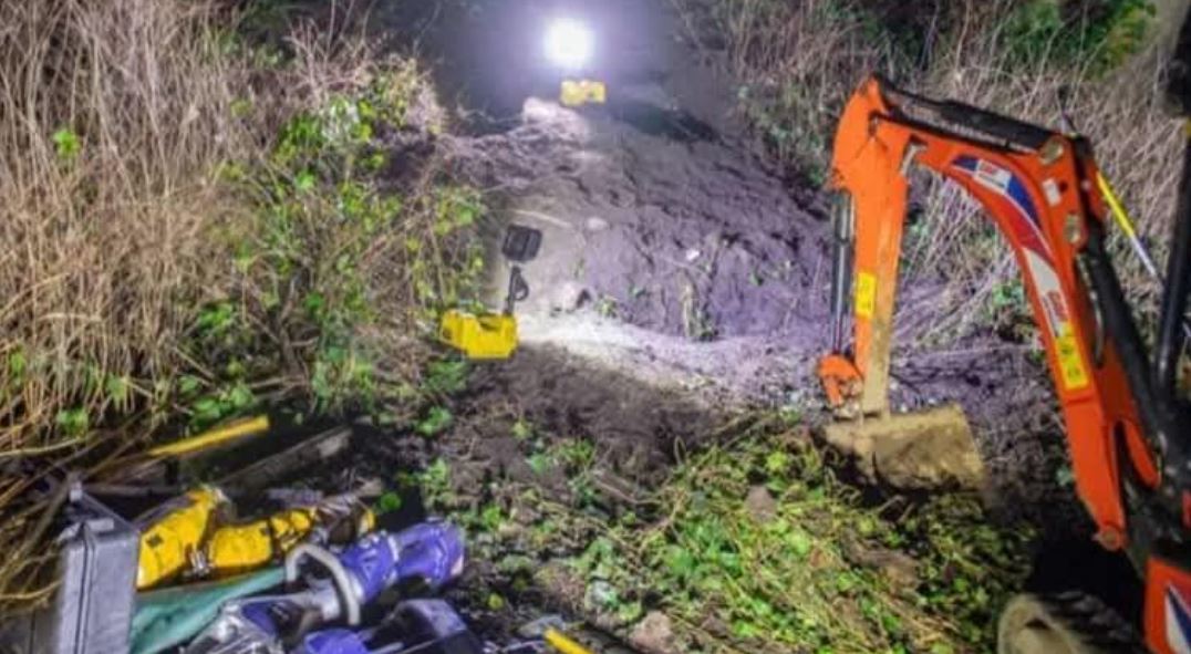 A digger was used to gain access to the tunnel