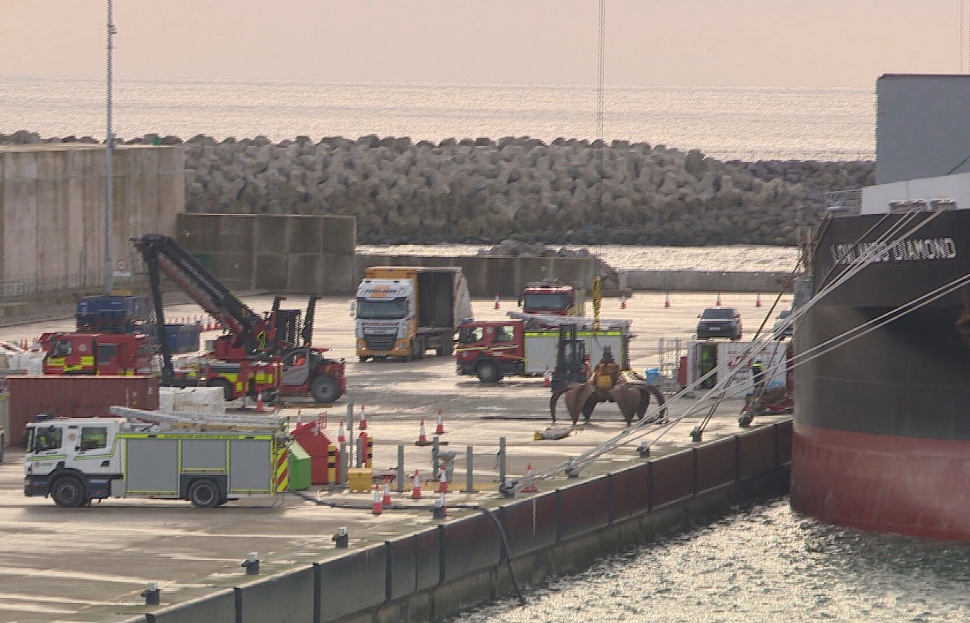 Firefighters tackle blaze on MV Lowlands Diamond cargo ship in Aberdeen   