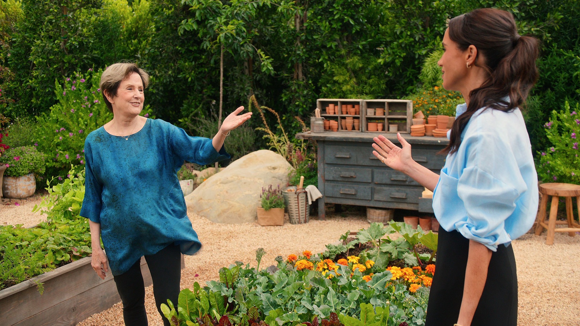 Alice Waters with Meghan in an episode from the show (Netflix/PA) 