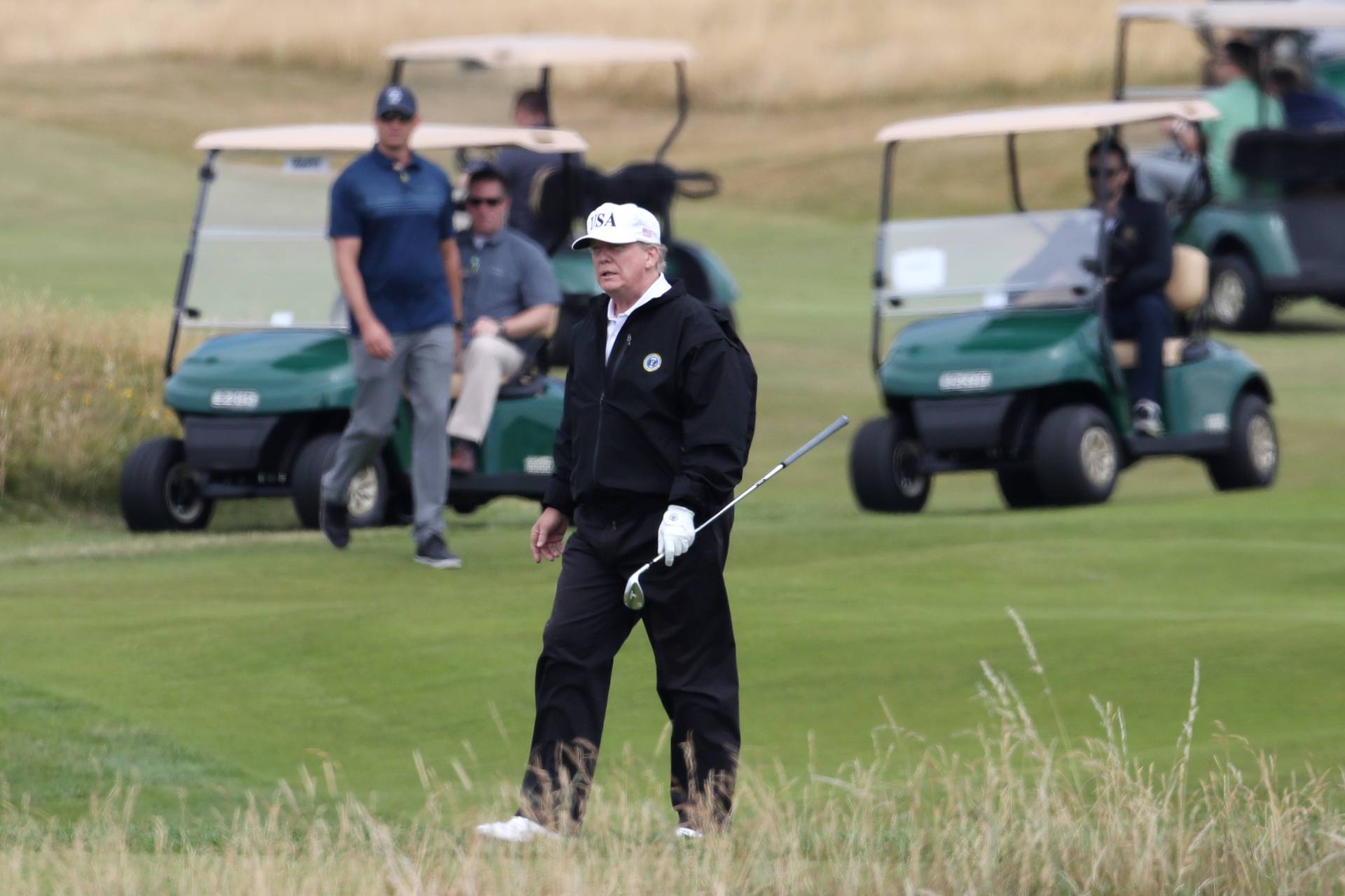 US President Donald Trump plays a round of golf on the Trump Turnberry resort in South Ayrshire, where he and first lady Melania Trump are spending the weekend.