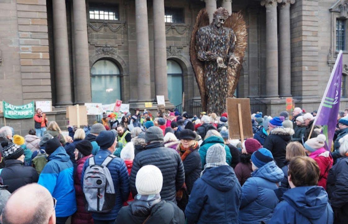 Over 300 people gather outside Perth Museum to protest closure of five libraries