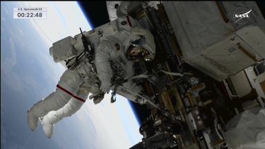 Nasa’s two stuck astronauts take their first spacewalk together