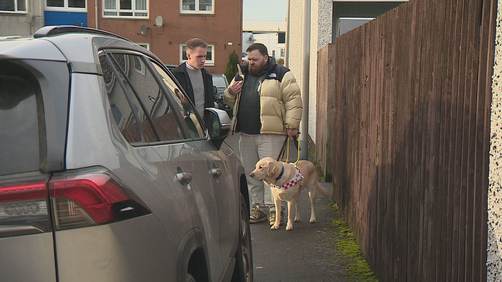 Jon hopes the ban being enforced in his area will stop him having to follow his guide dog out on to busy roads.