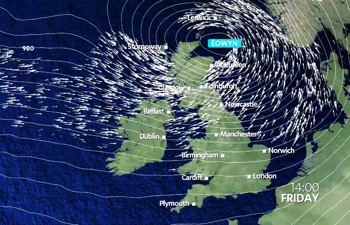 Storm Eowyn at 2pm on Friday.