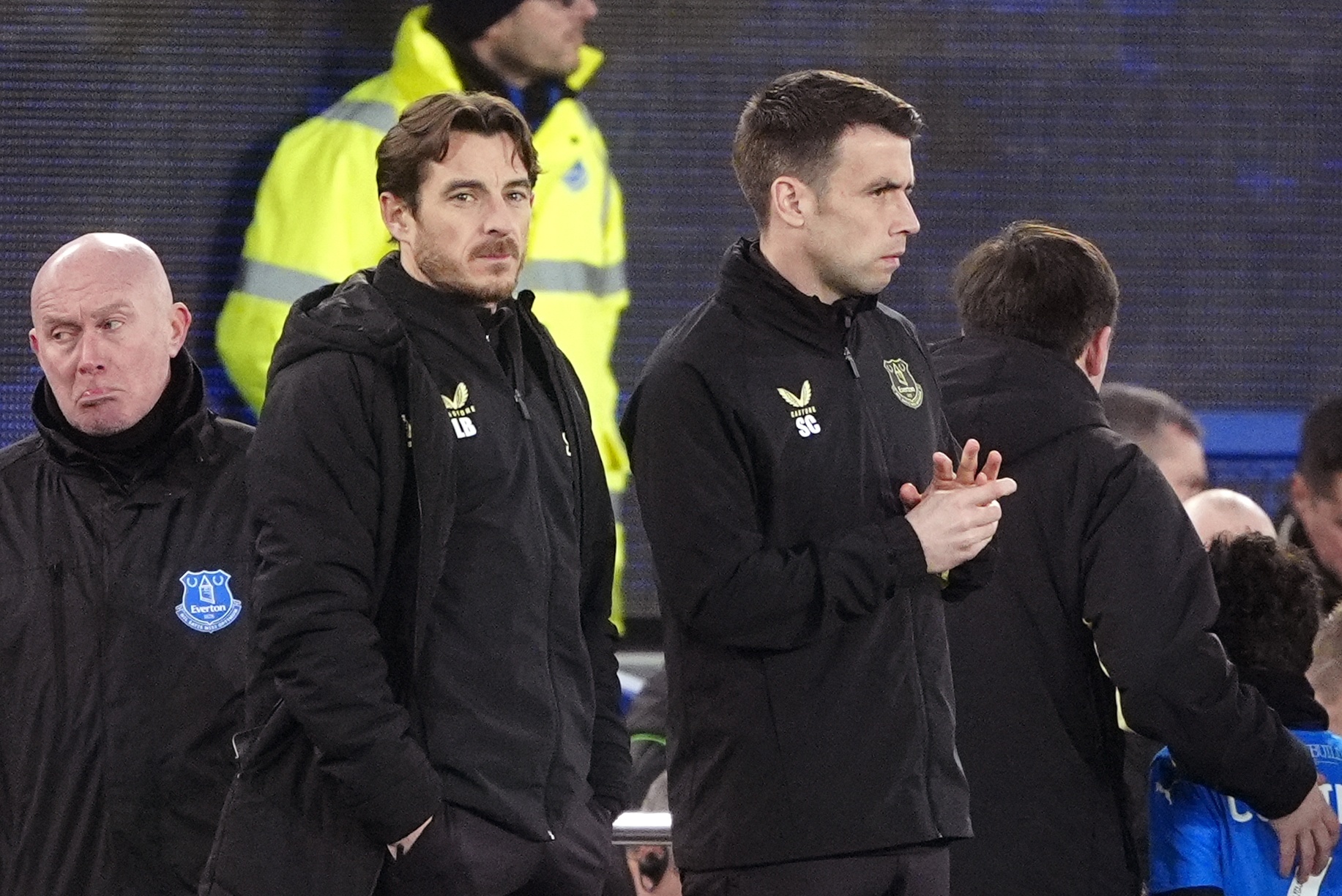 Everton caretaker managers Leighton Baines (left) and Seamus Coleman before the Emirates FA Cup third round match at Goodison Park, Liverpool. Picture date: Thursday January 9, 2025.