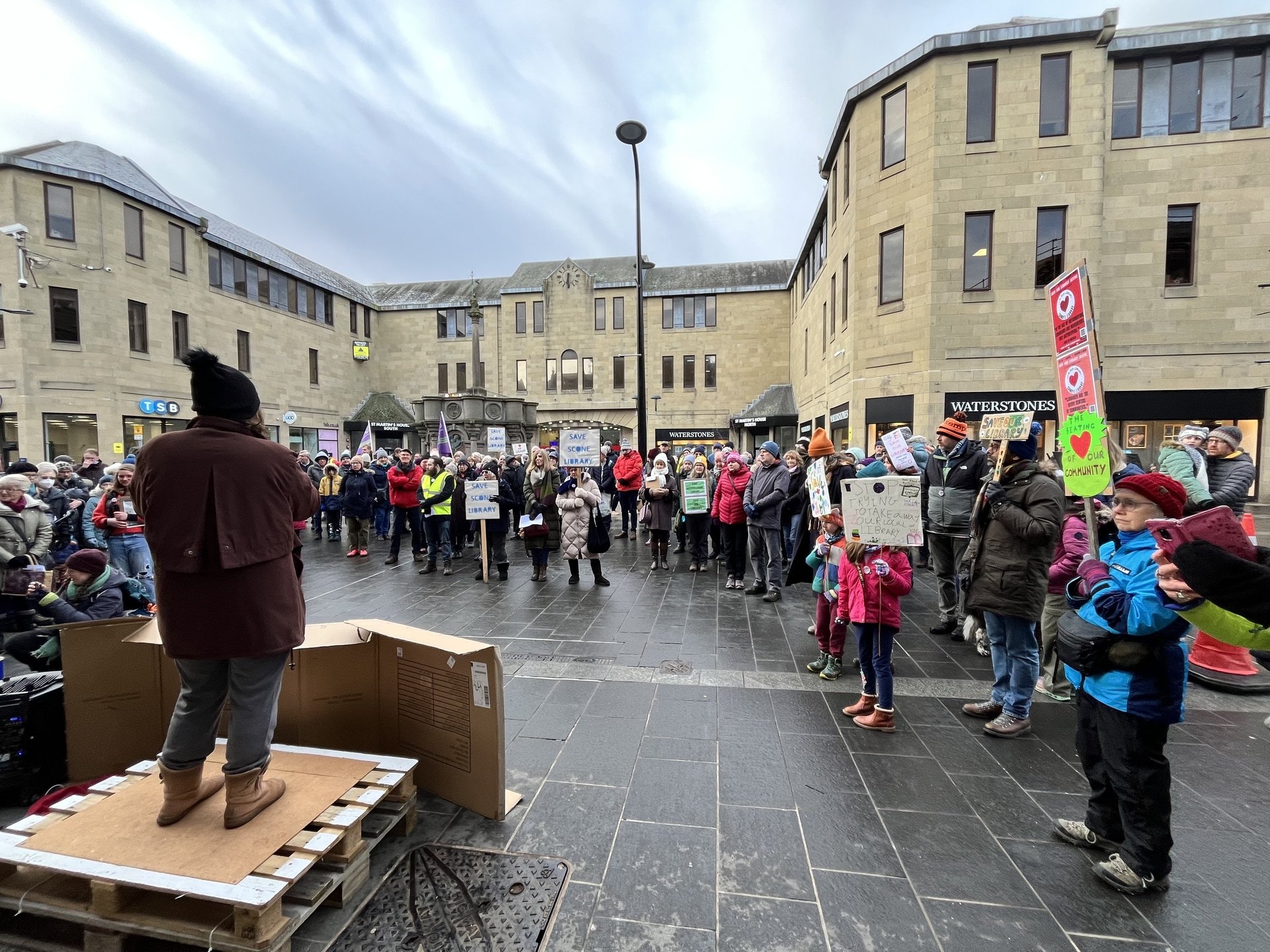 Campaigners from Save Our Rural Libraries gathered outside Perth Museum on Saturday.