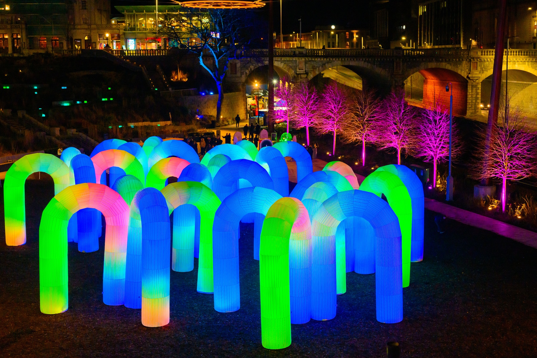 Sky Castle features a cluster of inflatable arches that span in colourful symphony.