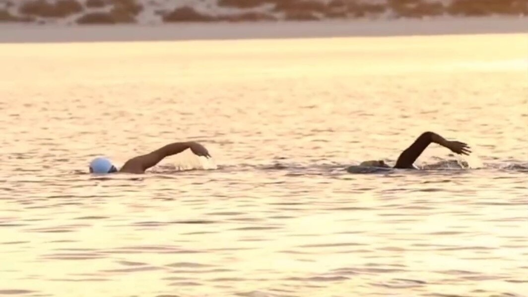 The swimmers took on the 25km loop around The World islands in Dubai