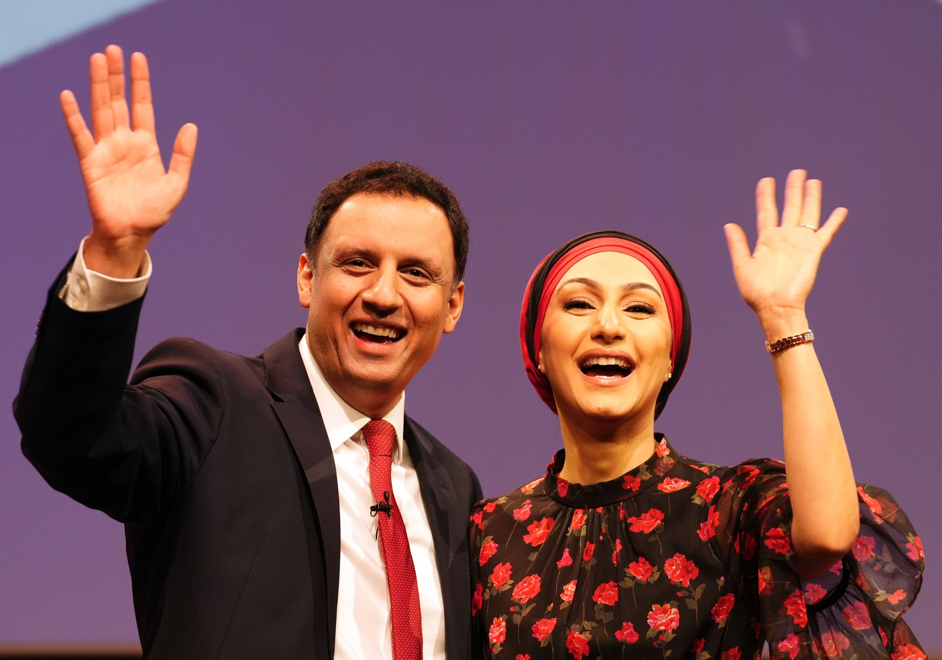 Anas Sarwar was joined on stage by his wife Furheen after his conference speech.