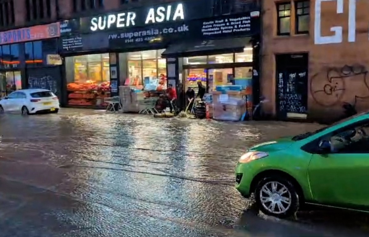 Roads in Glasgow's Southside were flooded. 