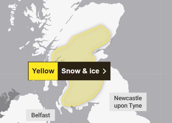 Snow warning across central and southern Scotland.