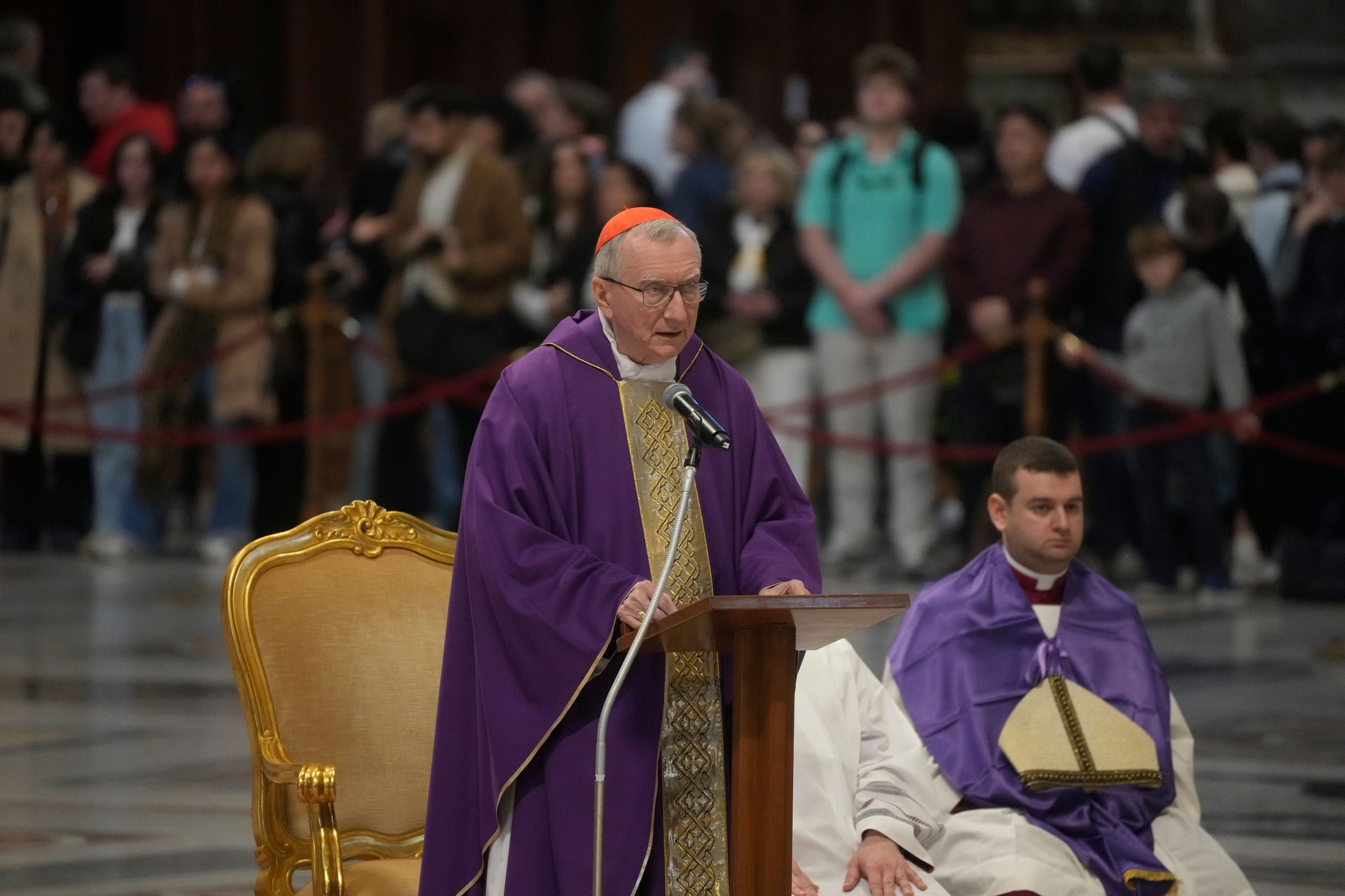 Cardinal Pietro Parolin presides over a Mass at St Peter’s Basilica (Gregorio Borgia/AP) 