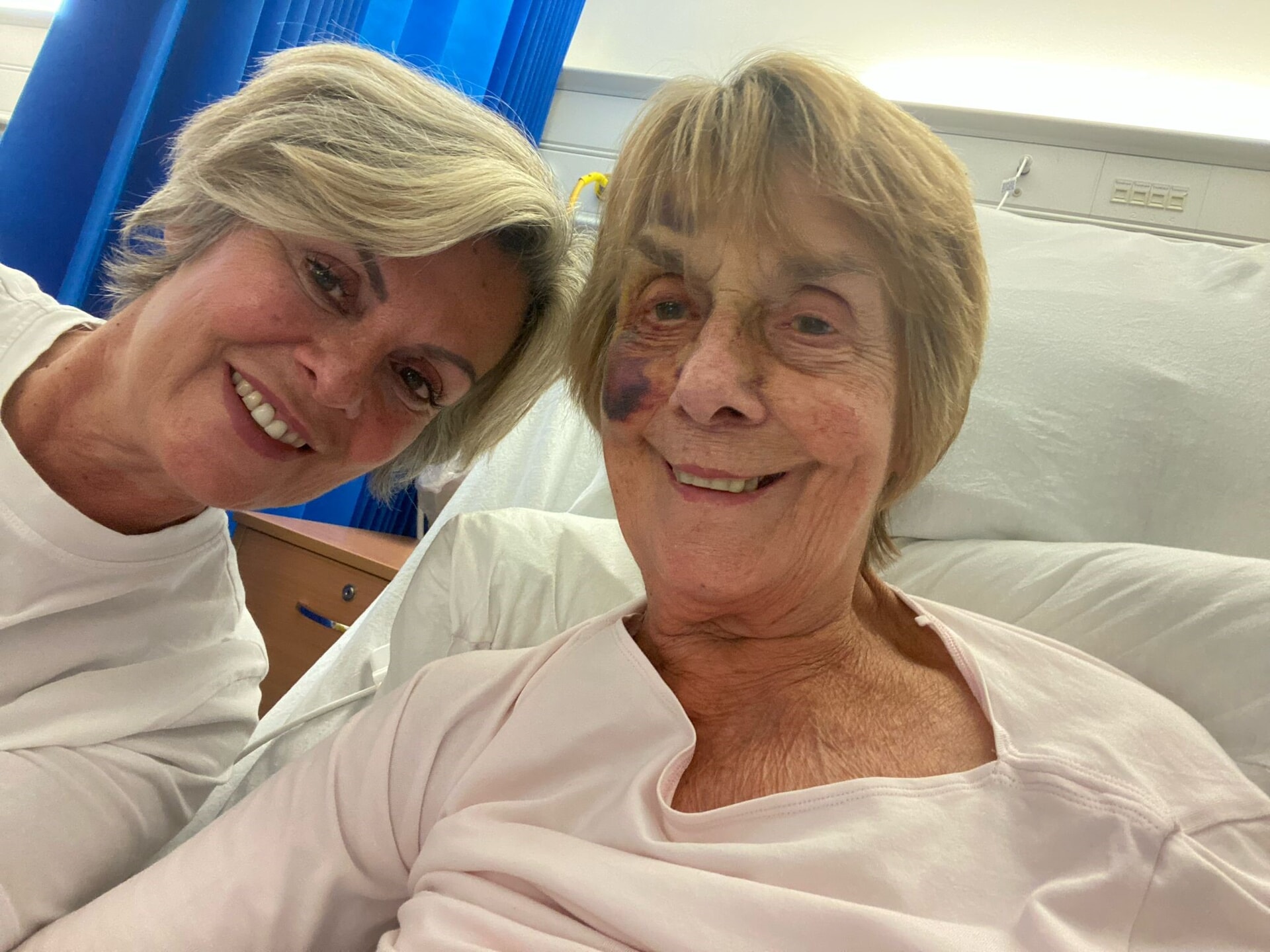 Ann Traynor with her mother Winifred Bolland in hospital after fracturing her hip