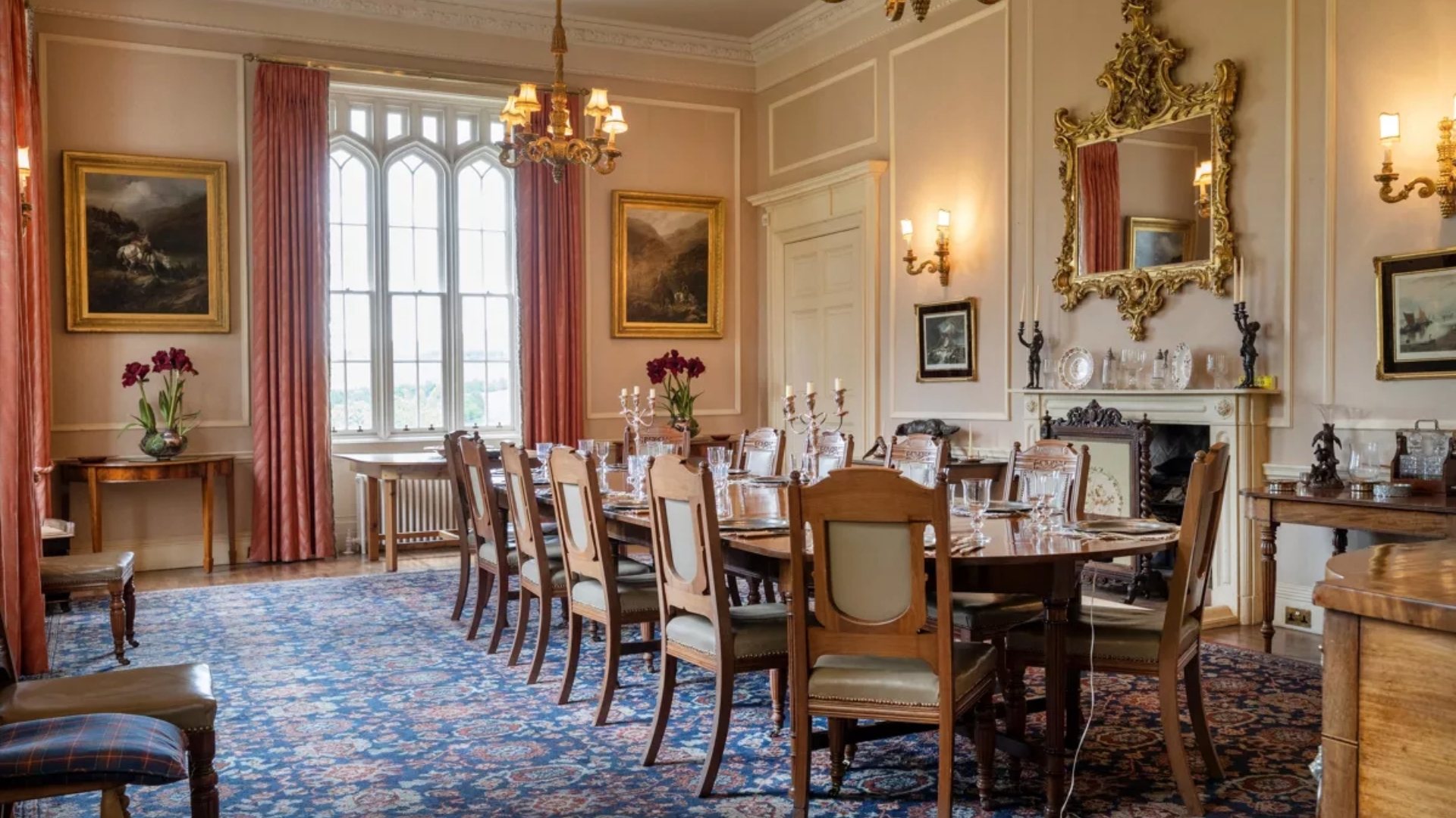 The castellated Tudor-Gotic mansion features 16 bedrooms, ten bathrooms and four reception rooms.