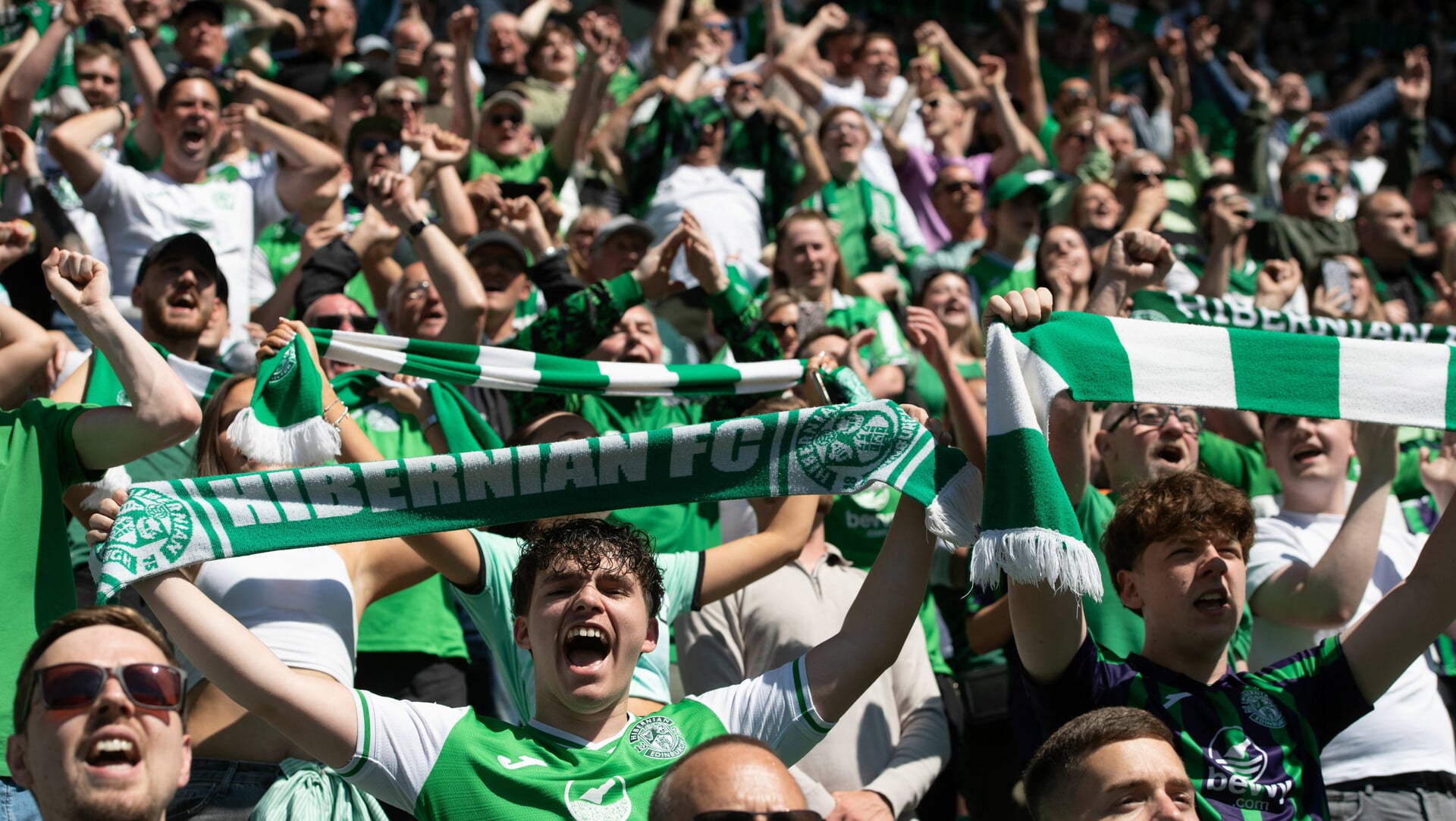 EDINBURGH, SCOTLAND - MAY 17: Hibs fans during a William Hill Premiership match between Hibernian and Rangers at Easter Road Stadium, on May 17, 2025, in Edinburgh, Scotland. (Photo by Sammy Turner / SNS Group)