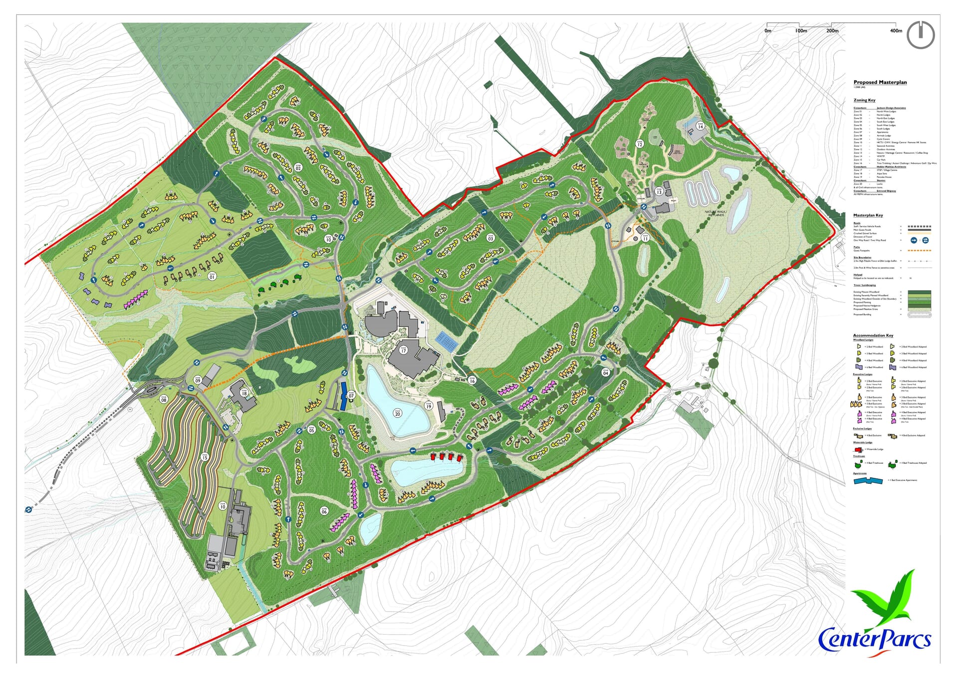 Masterplan of the Center Parcs village in the Scottish Borders.