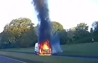 Road in Glenrothes closed off after van bursts into flames