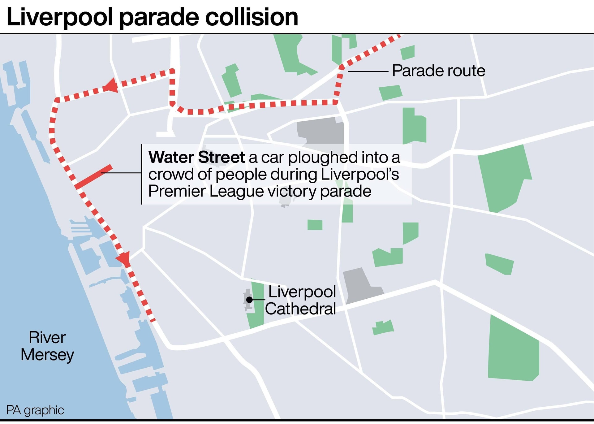Graphic locates Liverpool parade collision.