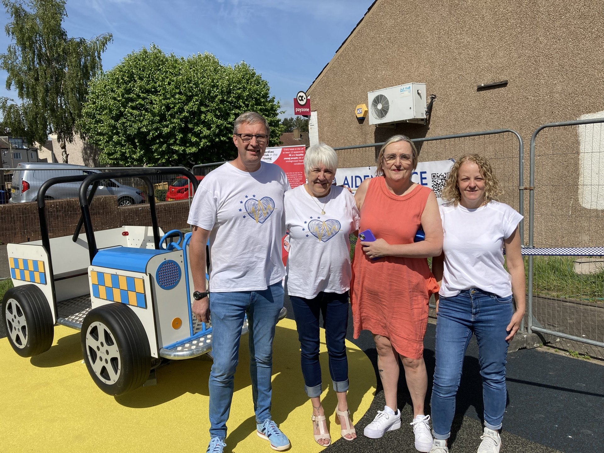 Campbell and Lorraine Joyce (Aiden Joyce's mum and dad) with Bantaskine Residents Association's Jacqueline Hannah and Rhona Webster