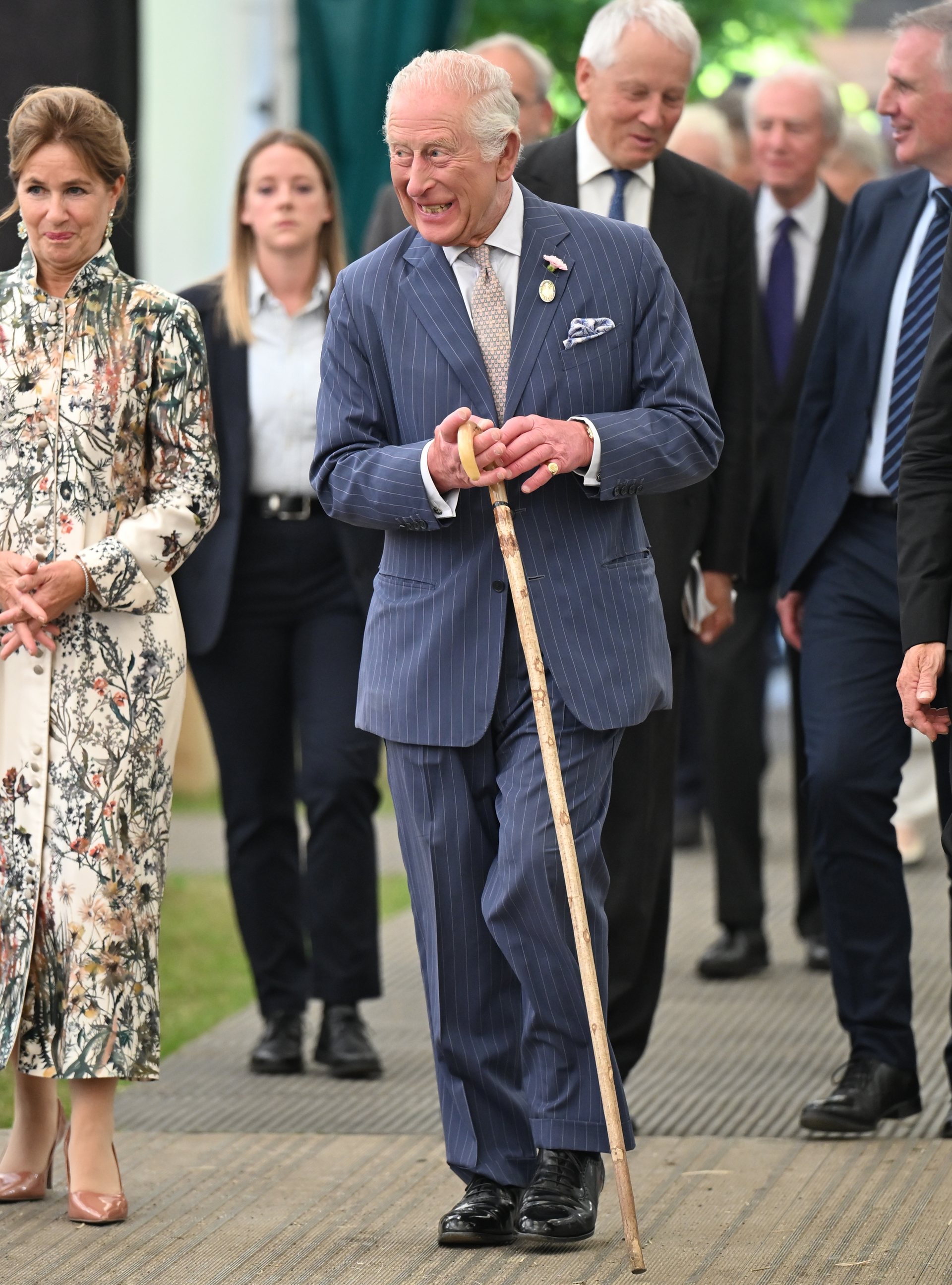 The King carried a shepherd’s crook during his visit (Paul Grover/Daily Telegraph/PA).