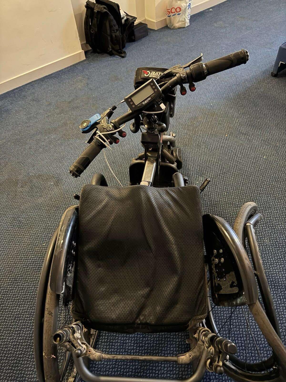 The wheelchair has been damaged beyond repair.