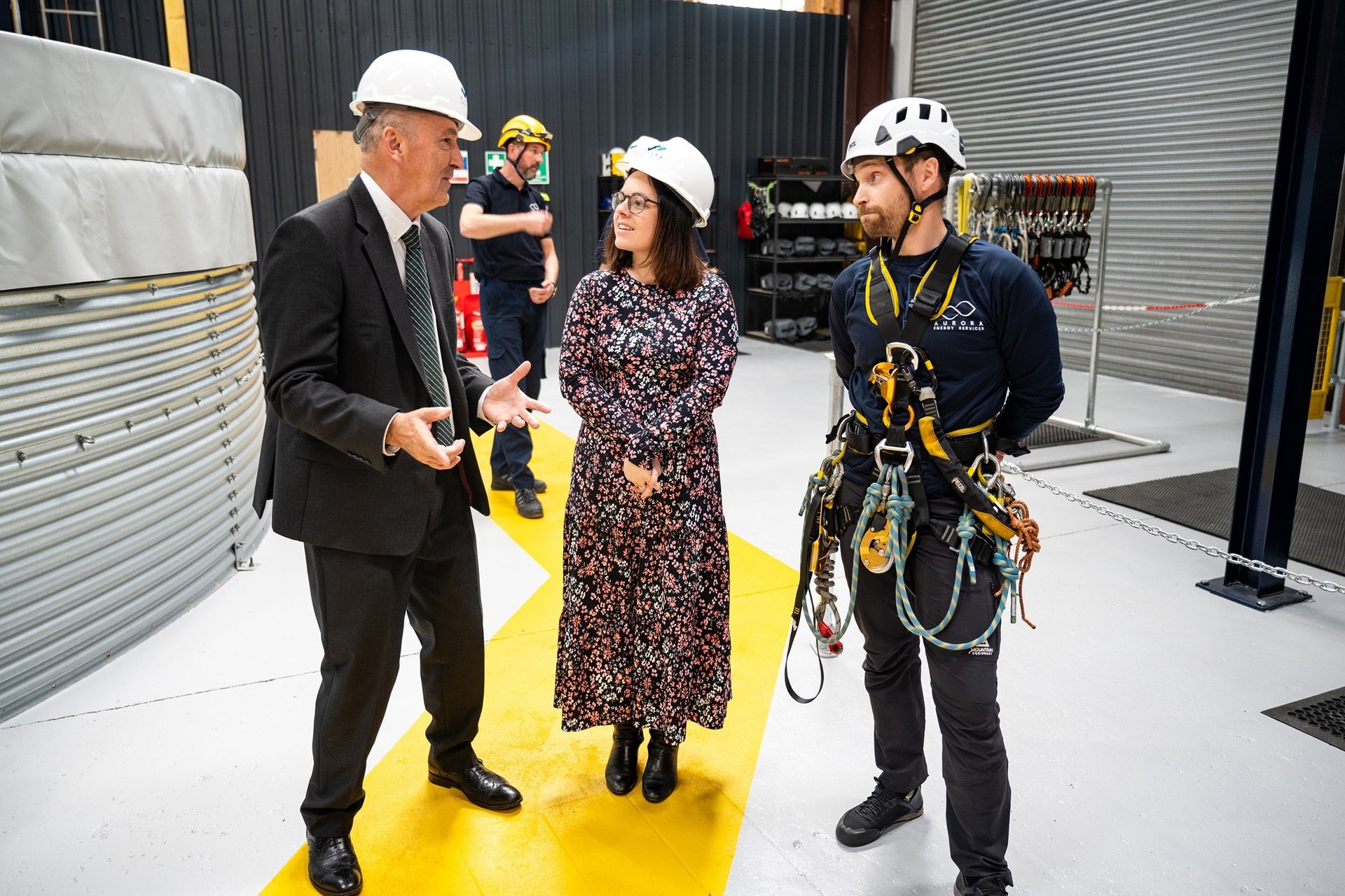 Aurora Energy Services CEO Doug Duguid, DFM Kate Forbes and Drew Stevenson, Lead IRATA & WAH, Instructor, Aurora Energy Services.