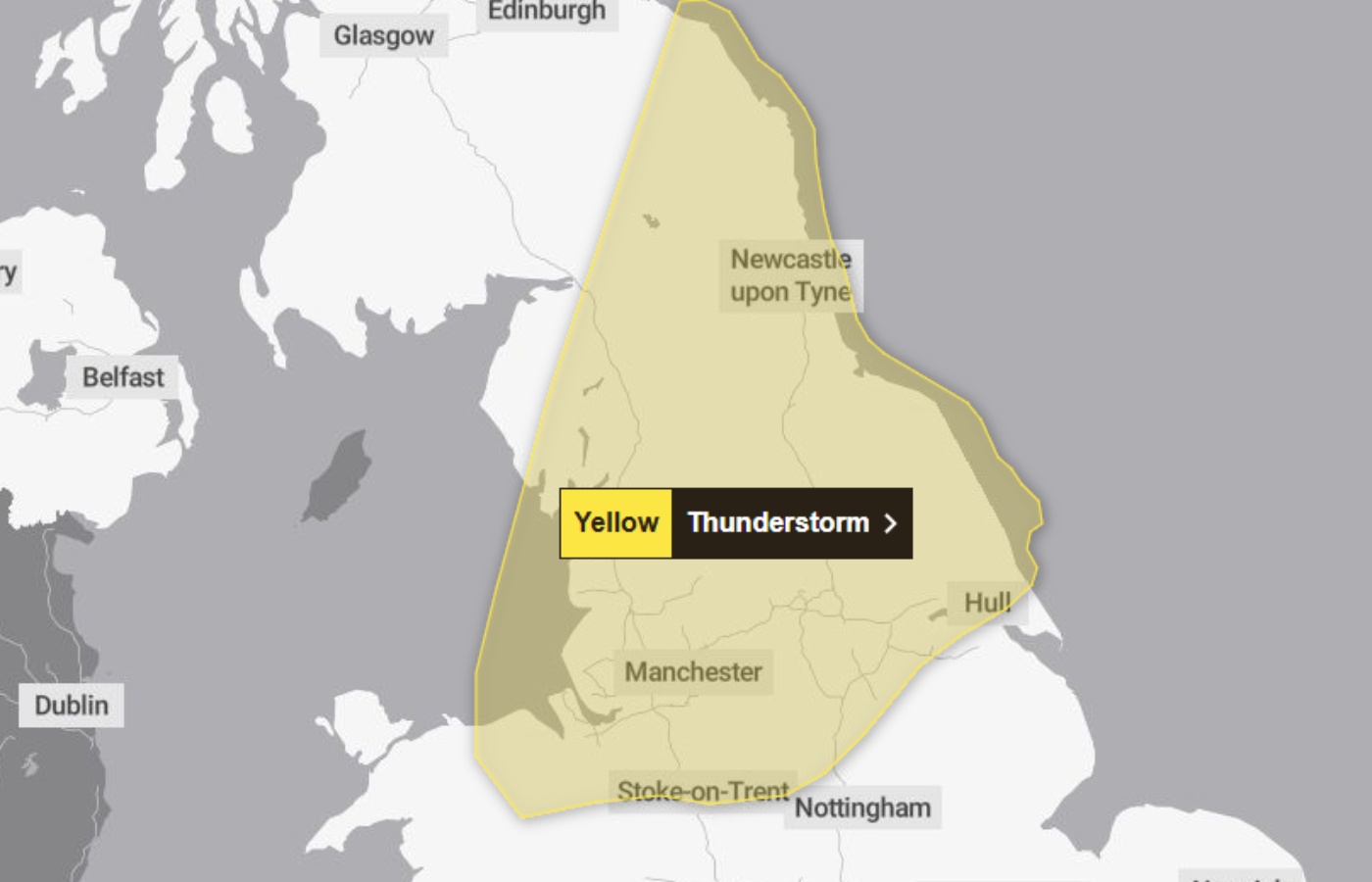 The warning covers, which covers much of the North of England, is in place from 5pm on Saturday until 3am on Sunday.