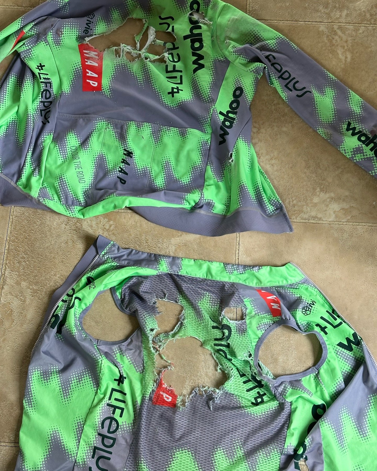 Kate's race clothes were left torn up following the collision
