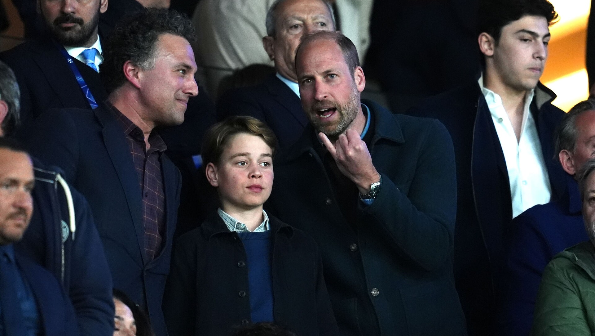 William and Prince George during Villa’s Champions League match against Paris St Germain at the Parc des Princes in April.