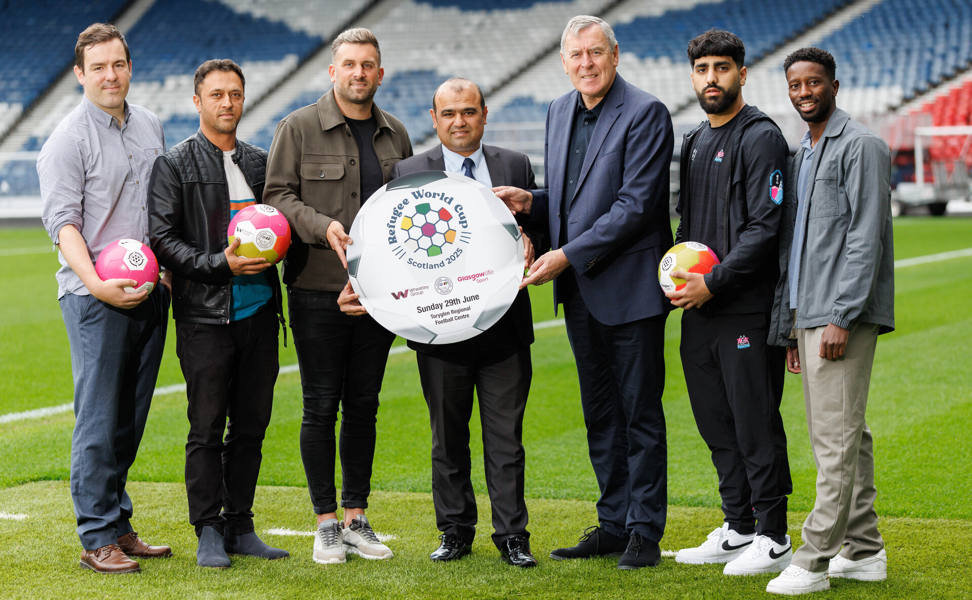 Bonner was joined by former Rangers keeper Cammy Bell at the launch of the Refugee World Cup. (Steve Welsh) 