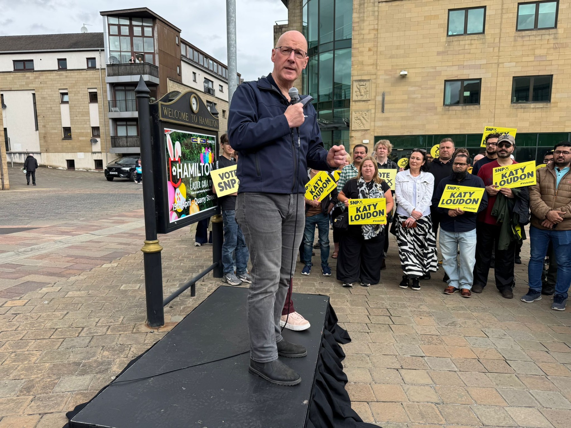 First Minister and SNP leader John Swinney addresses party activists in Hamilton (Craig Paton/PA).
