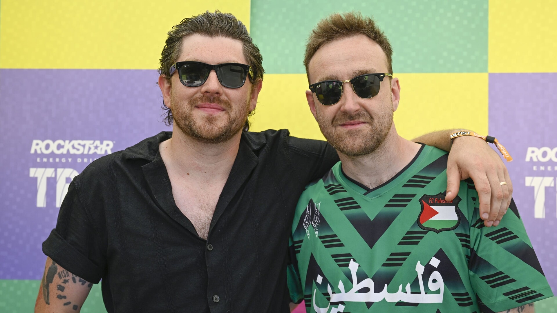 Twin Atlantic at the Trnsmt festival in Glasgow – Ross McNae (R) wore a Palestine FC football shirt as a gesture of solidarity.