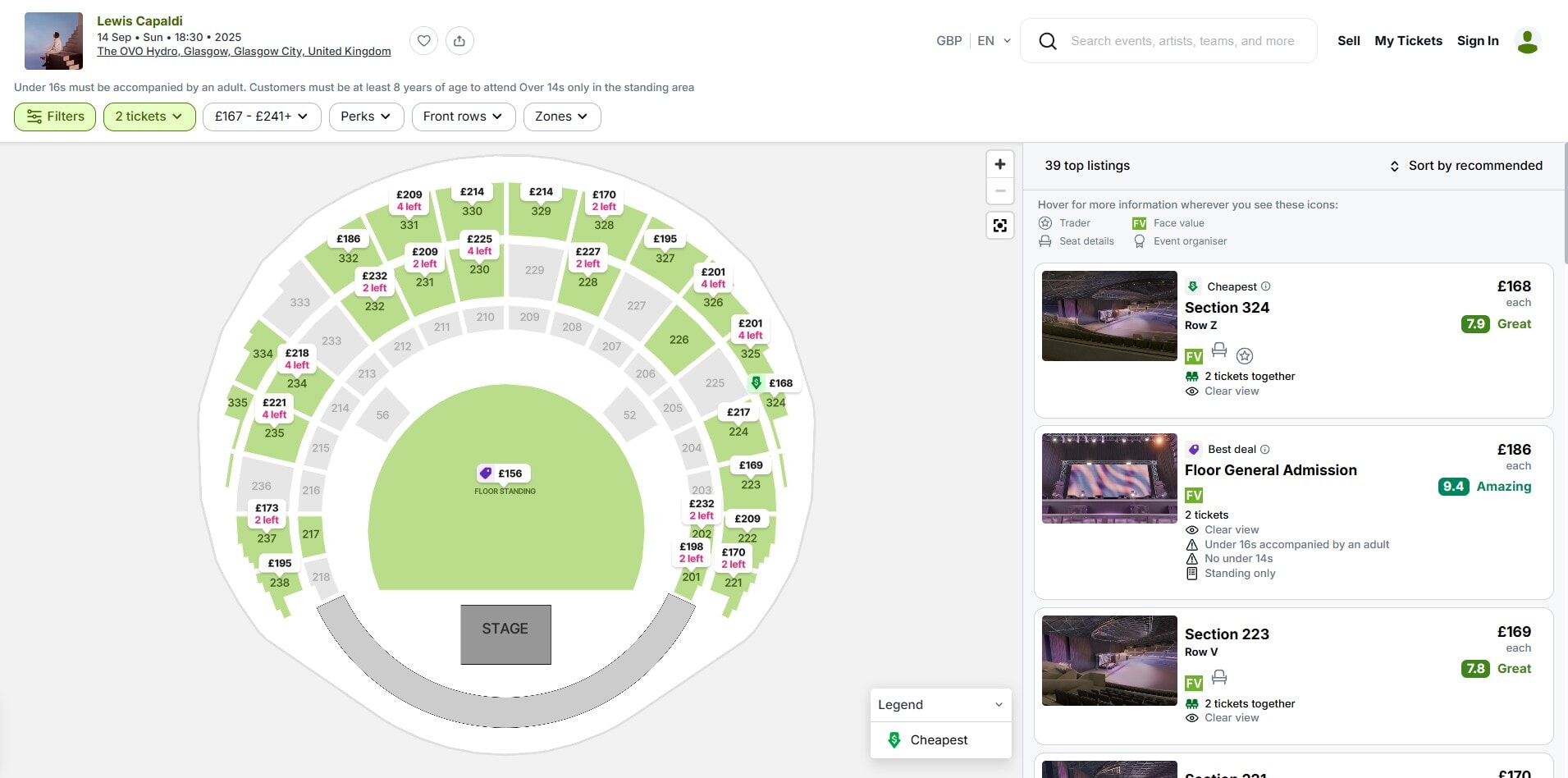Tickets were on Viagogo shortly after going on sale at 9am.