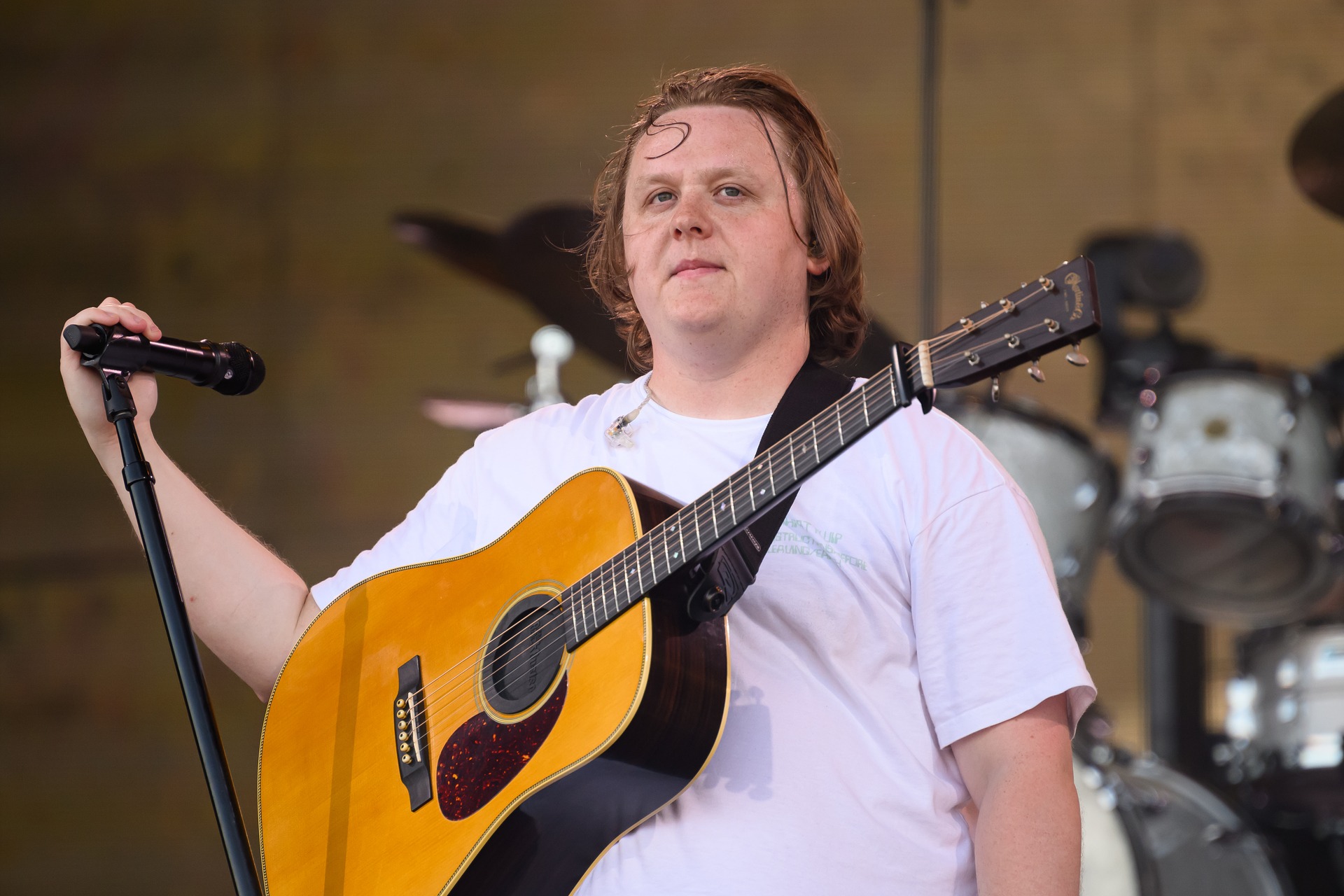 Lewis Capaldi on the Pyramid Stage at Glastonbury Festival on June 24, 2023.
