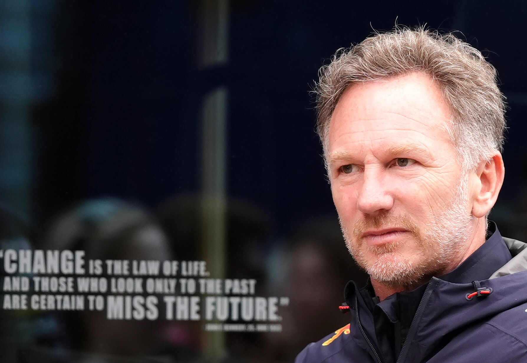 Horner gave an emotional address to Red Bull staff.