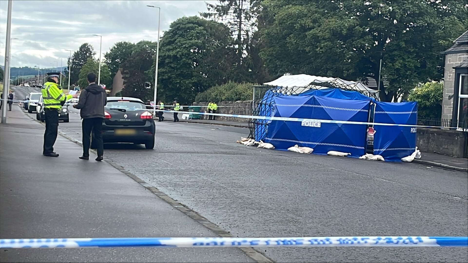 Forensics tent on South Road, Dundee