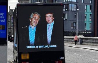 Mobile billboard of Trump and Epstein photo ‘welcomes’ President to Aberdeen