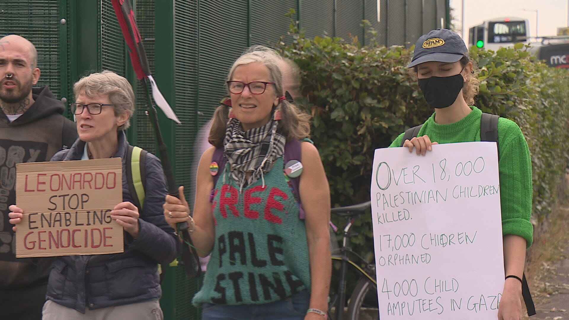 The group is protesting against the company building weapons which are used by Israel.