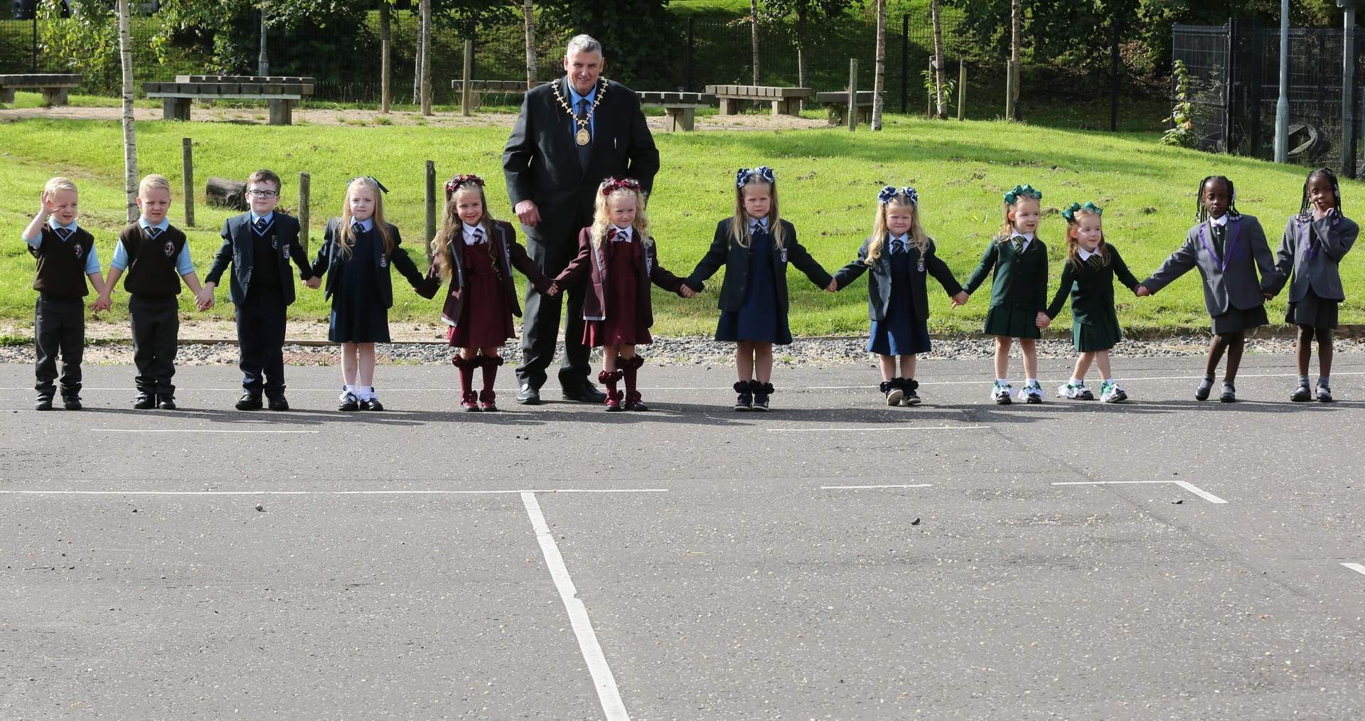 Six of the ten sets of twins gathered at St Ninian’s Primary in Gourock, where they were welcomed by Provost of Inverclyde, Drew McKenzie, on Tuesday.