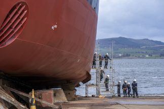 Glen Rosa ferry leaves dry dock to return to shipyard