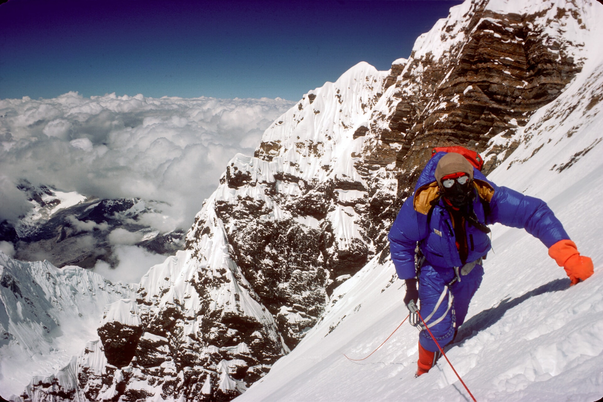 Dougal Haston climbing above Camp 6 towards Everest South Summit (photo by Doug Scott)